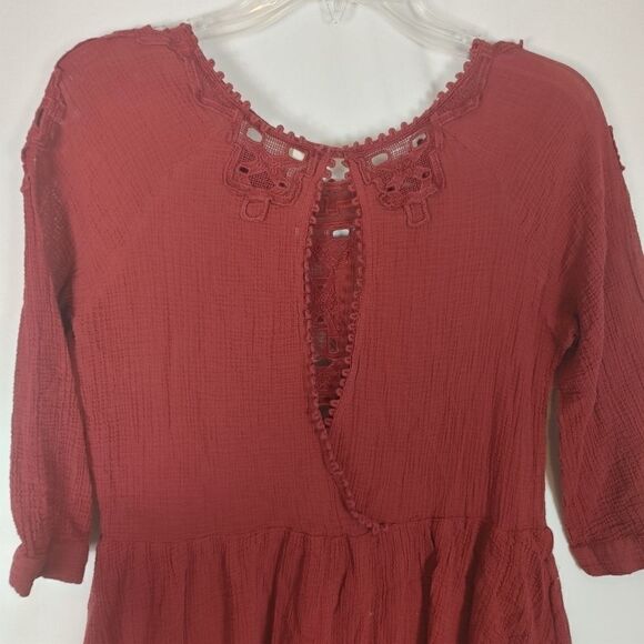 FREE PEOPLE Cut-Out Detail Lace Trim Mini Dress Sc - Picture 2 of 8